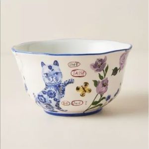 NEW Nathalie Lete Titania bowl. Blue Cat with Flowers